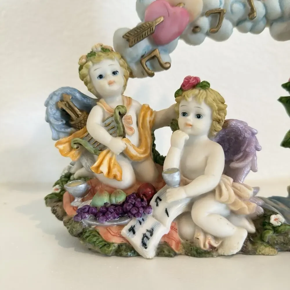 Vintage Large Cherub Angel Pendulum Quartz Clock Roses Heart 12” Decor WORKING